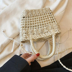 Straw Drawstring Crossbody Bag Casual Fashionable Purse