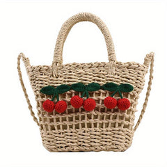 Straw Drawstring Crossbody Bag Casual Fashionable Purse