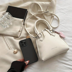 Mini Top Handle Shell Crossbody Bag PU Leather Textured Purse