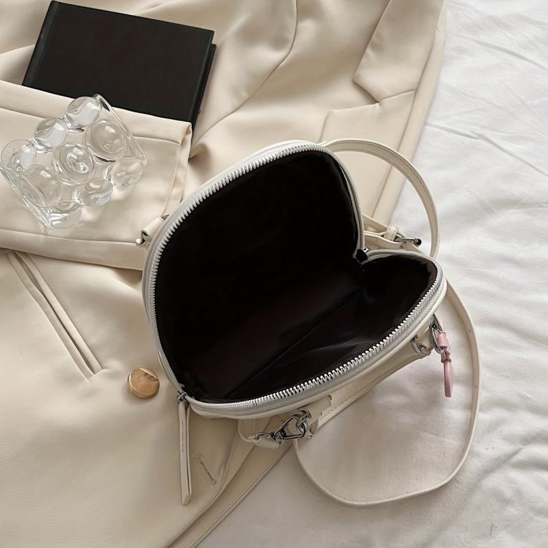 Mini Top Handle Shell Crossbody Bag PU Leather Textured Purse