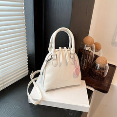 Mini Top Handle Shell Crossbody Bag PU Leather Textured Purse