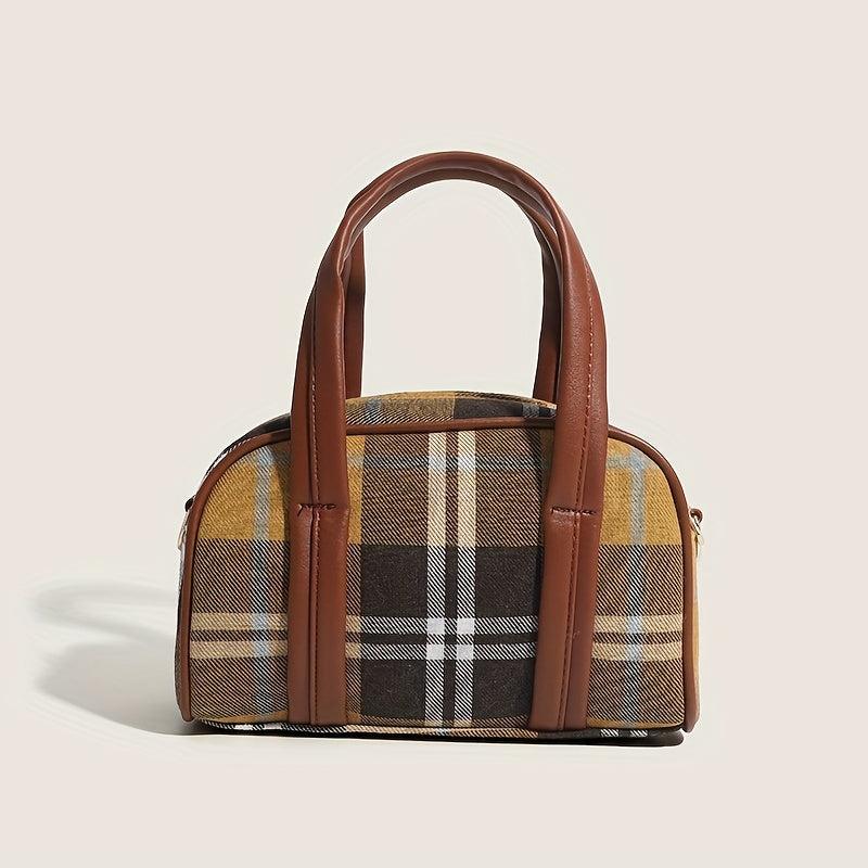 Plaid Handbag Niche Boston Bag Women's Top Handle Satchel Purse