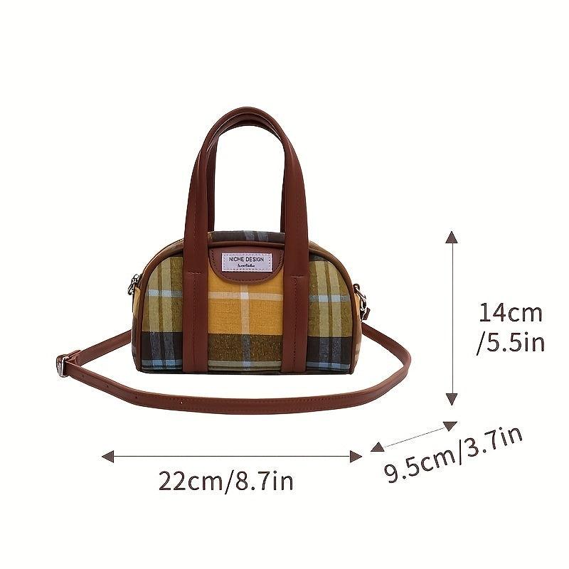 Plaid Handbag Niche Boston Bag Women's Top Handle Satchel Purse