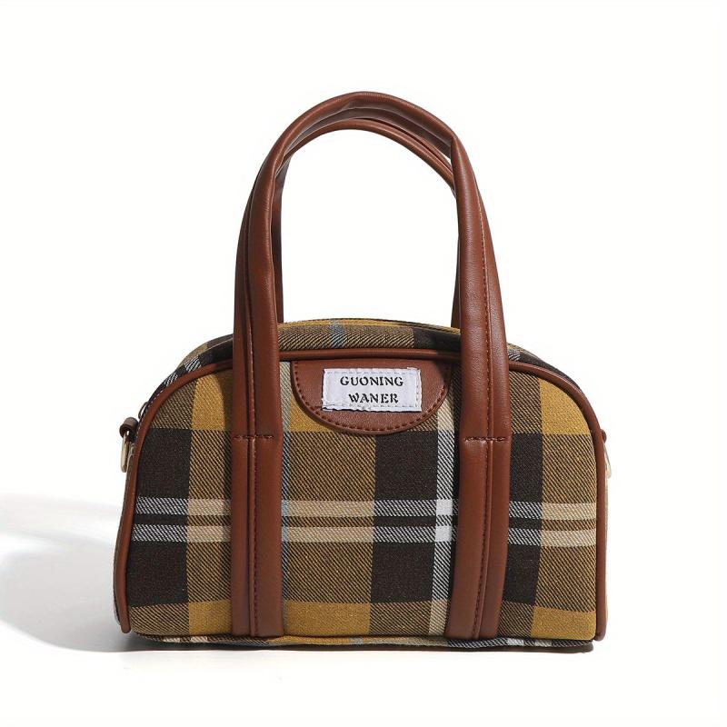 Plaid Handbag Niche Boston Bag Women's Top Handle Satchel Purse