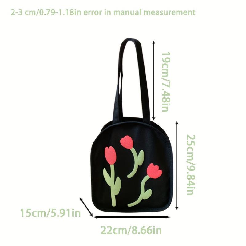 Tulip Pattern Canvas Handbag Niche Shoulder Bag for Shopping Work