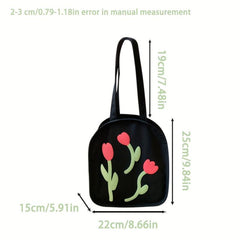 Tulip Pattern Canvas Handbag Niche Shoulder Bag for Shopping Work