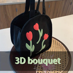 Tulip Pattern Canvas Handbag Niche Shoulder Bag for Shopping Work