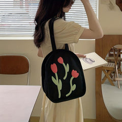 Tulip Pattern Canvas Handbag Niche Shoulder Bag for Shopping Work
