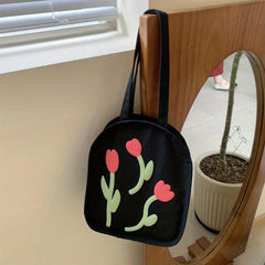 Tulip Pattern Canvas Handbag Niche Shoulder Bag for Shopping Work