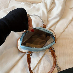 Straw Woven Crossbody Bag Metal Chain Shoulder Beach Bag