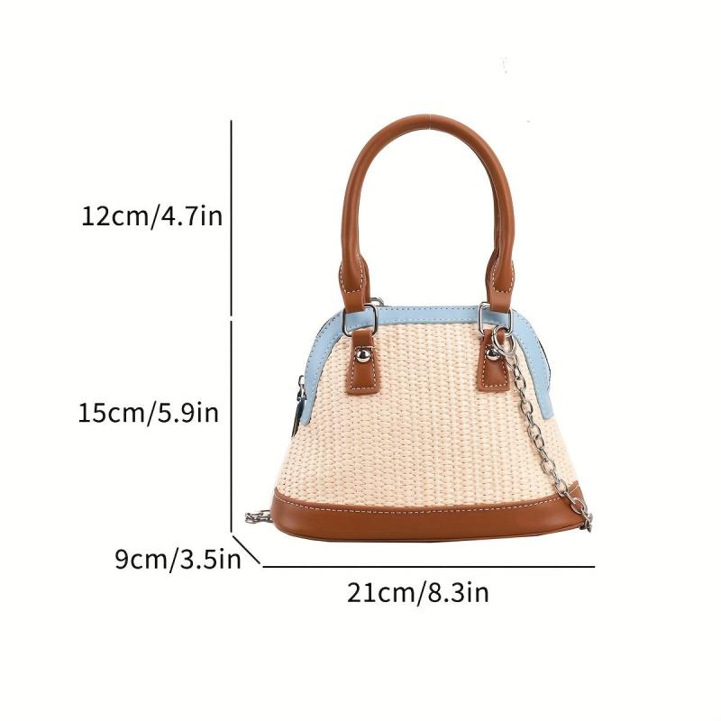 Straw Woven Crossbody Bag Metal Chain Shoulder Beach Bag
