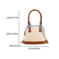 Straw Woven Crossbody Bag Metal Chain Shoulder Beach Bag
