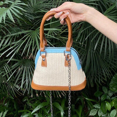 Straw Woven Crossbody Bag Metal Chain Shoulder Beach Bag
