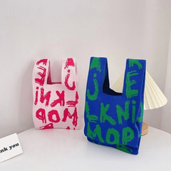 Knitted Satchel Bag Letter Pattern Crochet Handbag