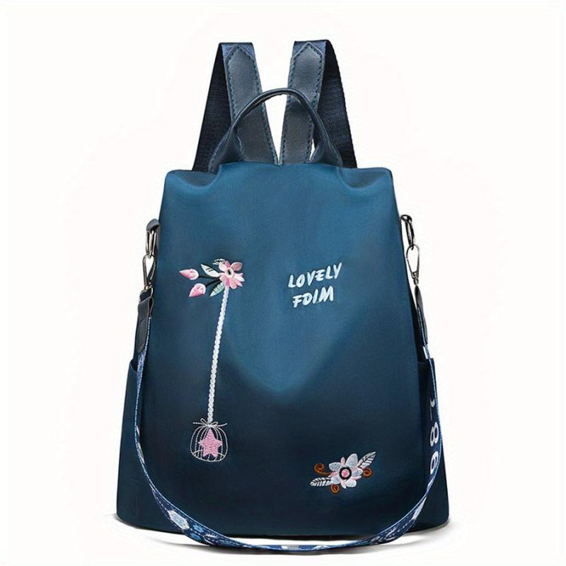 Flower Embroidery Backpack Large Capacity Casual Bag For Daily Life