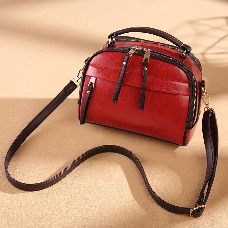 Vintage Leather Shoulder Bag Round Solid Hand Bag Tassels Crossbody Purse