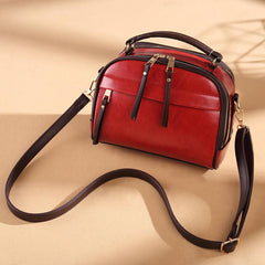 Vintage Leather Shoulder Bag Round Solid Hand Bag Tassels Crossbody Purse