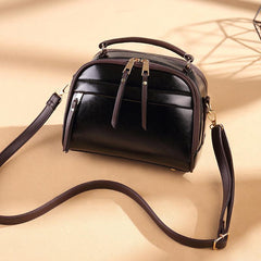 Vintage Leather Shoulder Bag Round Solid Hand Bag Tassels Crossbody Purse
