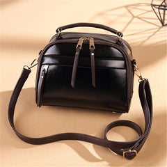 Vintage Leather Shoulder Bag Round Solid Hand Bag Tassels Crossbody Purse