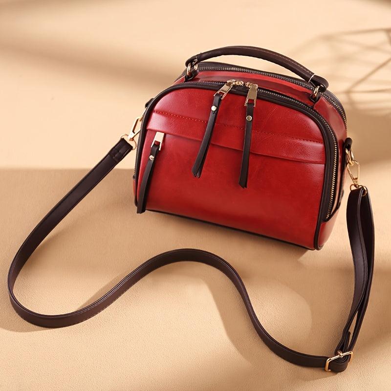Vintage Leather Shoulder Bag Round Solid Hand Bag Tassels Crossbody Purse