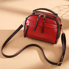 Vintage Leather Shoulder Bag Round Solid Hand Bag Tassels Crossbody Purse