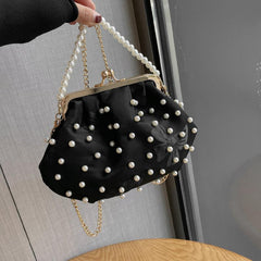 Pearl Decor Pleated Bag Chain Embroidery Clutch Bag