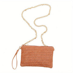 Minimalist Solid Straw Bag Bohemian Zipper Chain Bag Crossbody Bag
