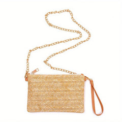 Minimalist Solid Straw Bag Bohemian Zipper Chain Bag Crossbody Bag