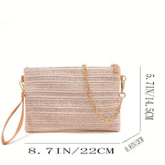 Minimalist Solid Straw Bag Bohemian Zipper Chain Bag Crossbody Bag