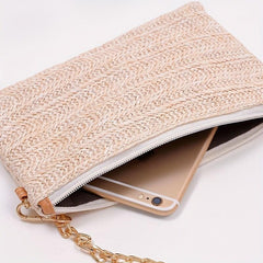 Minimalist Solid Straw Bag Bohemian Zipper Chain Bag Crossbody Bag