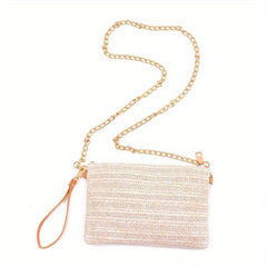 Minimalist Solid Straw Bag Bohemian Zipper Chain Bag Crossbody Bag