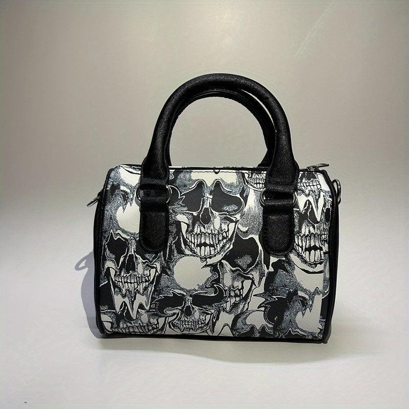 Skull Print Handbag Halloween PU Crossbody Bag Gothic Top Handle Purse