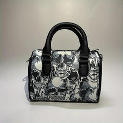 Skull Print Handbag Halloween PU Crossbody Bag Gothic Top Handle Purse