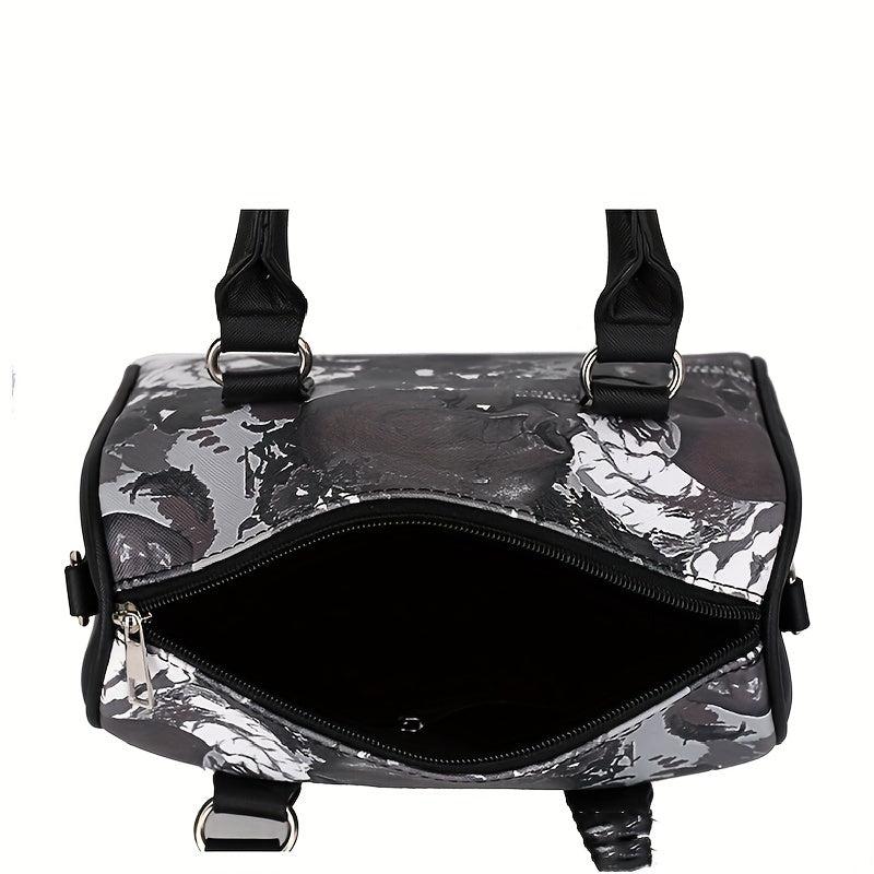 Skull Print Handbag Halloween PU Crossbody Bag Gothic Top Handle Purse