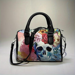 Skull Print Handbag Halloween PU Crossbody Bag Gothic Top Handle Purse