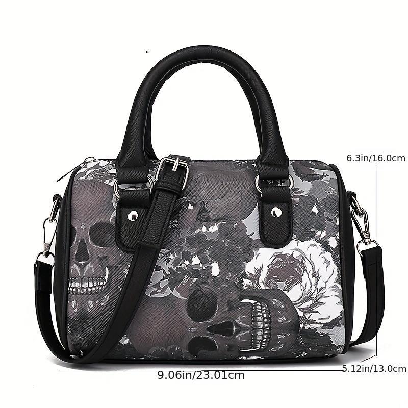 Skull Print Handbag Halloween PU Crossbody Bag Gothic Top Handle Purse