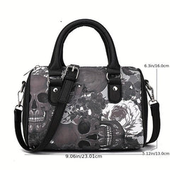 Skull Print Handbag Halloween PU Crossbody Bag Gothic Top Handle Purse