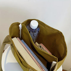 Solid Canvas Bento Bag Disc Decor Large Capacity Handbag
