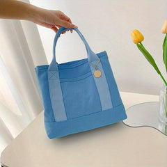 Solid Canvas Bento Bag Disc Decor Large Capacity Handbag