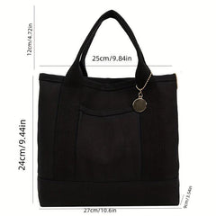 Solid Canvas Bento Bag Disc Decor Large Capacity Handbag
