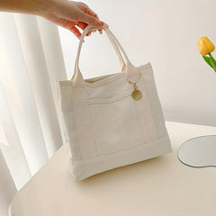 Solid Canvas Bento Bag Disc Decor Large Capacity Handbag