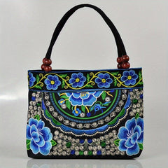 Flower Embroidered Crossbody Bag Canvas Satchel Purse