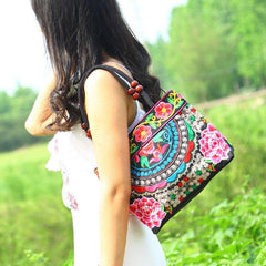 Flower Embroidered Crossbody Bag Canvas Satchel Purse