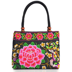 Flower Embroidered Crossbody Bag Canvas Satchel Purse