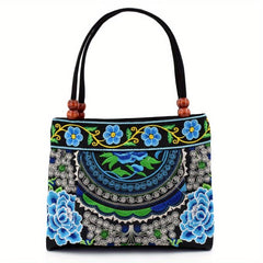 Flower Embroidered Crossbody Bag Canvas Satchel Purse