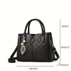 Plaid Embossed Shoulder Bag Double Handle Tote Handbag