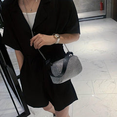Rhinestone Cylinder Chain Crossbody Bag Shoulder Purse