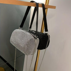 Rhinestone Cylinder Chain Crossbody Bag Shoulder Purse