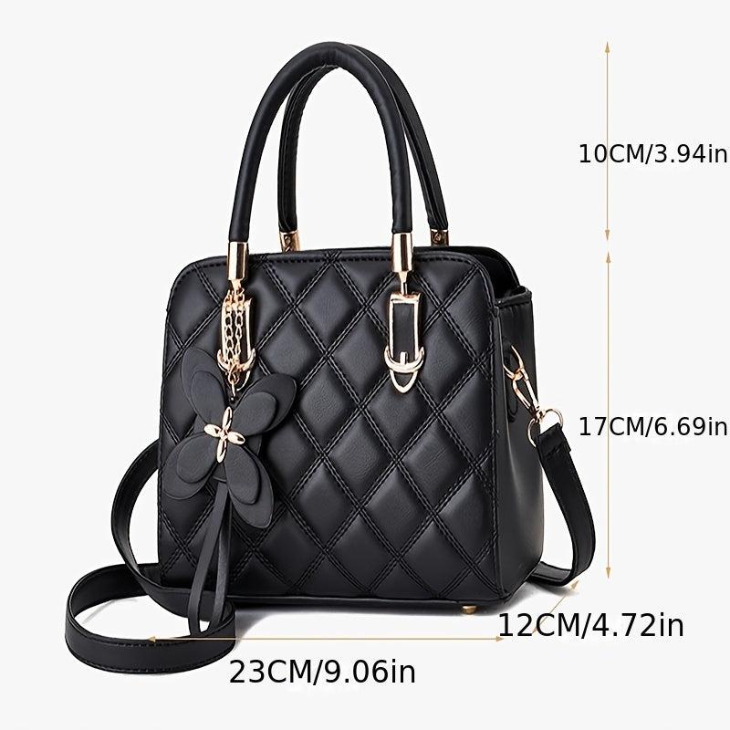 Quilted Top Handle Boston Bag Classic Shoulder Tote Bag Women's Handbag Purse