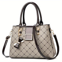 Plaid Shoulder Bag with Bow Pendant